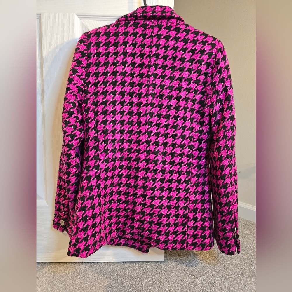 Metallic Houndstooth Tweed Blazer Black/Magenta Size Medium Boutigue Brand NWT - Picture 7 of 8
